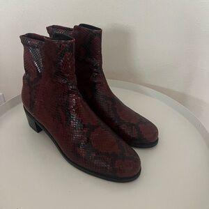Stuart Weitzman Red Snake Pattern Ankle Boots